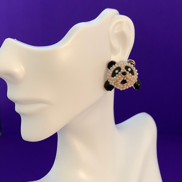 Panda Pierced Earrings Pearl and Enamel - Picture 2 of 8